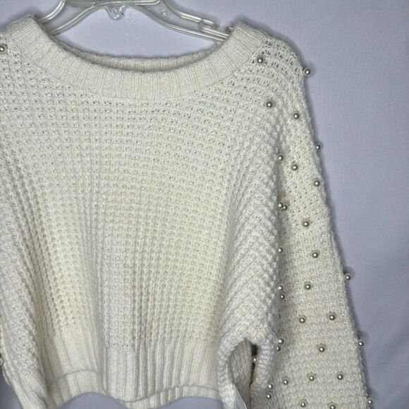 Altar'd State Pearled Ivory Crew Neck Sweater with Pearl Embellishments. Size M. - Picture 3 of 10